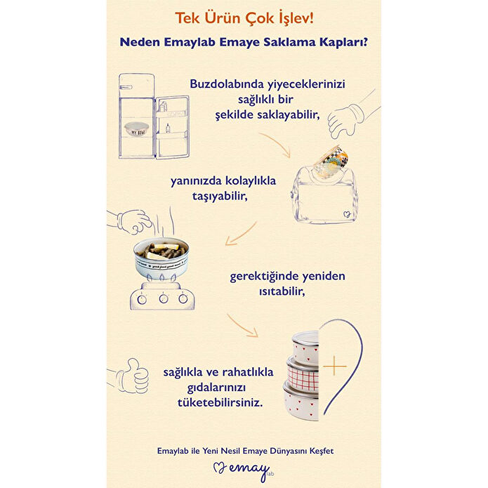 Emaylab Beige Dama Desenli Emaye Saklama Kabı (ocakta Kullanilabi̇li̇r)