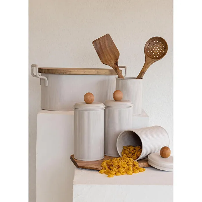 The Mia Stripe Çay Kahve Şeker Kavanozu Bej 1,20 Lt