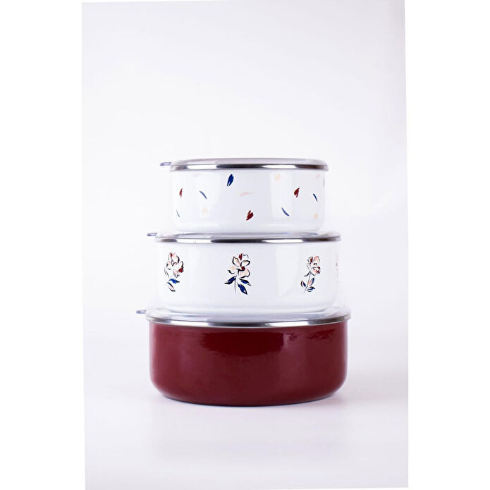 Emaylab Loren Emaye Yiyecek Saklama Kabı Seti (ocaklarda Kullanilabi̇li̇r)