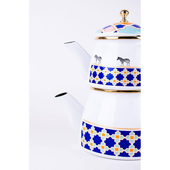 Emaylab Jaolu Zebra Desenli Emaye Çaydanlık Takımı (tüm Ocaklarda Kullanılabilir)