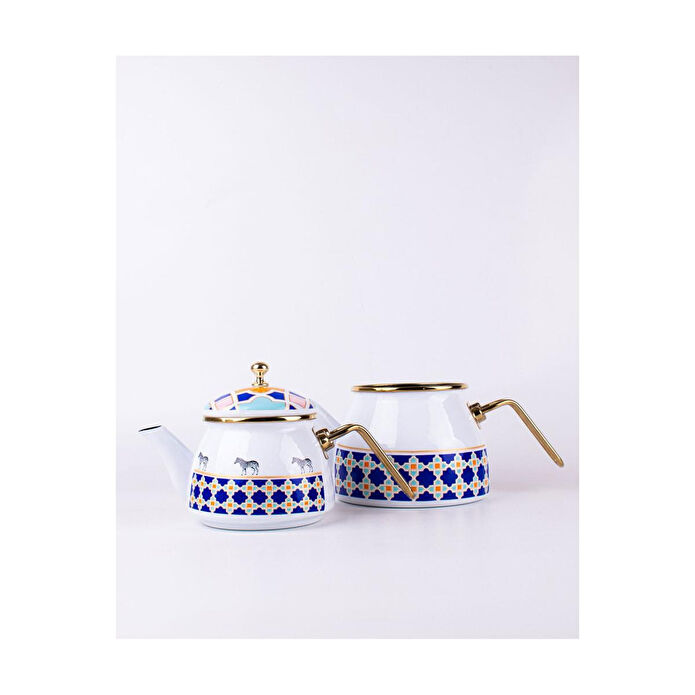 Emaylab Jaolu Zebra Desenli Emaye Çaydanlık Takımı (tüm Ocaklarda Kullanılabilir)