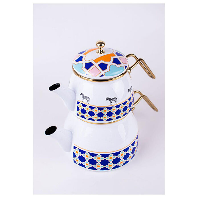 Emaylab Jaolu Zebra Desenli Emaye Çaydanlık Takımı (tüm Ocaklarda Kullanılabilir)