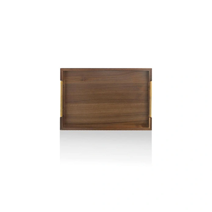 The Mia Natura Akasya Metal Kulplu Tepsi Gold 45x30x5 Cm