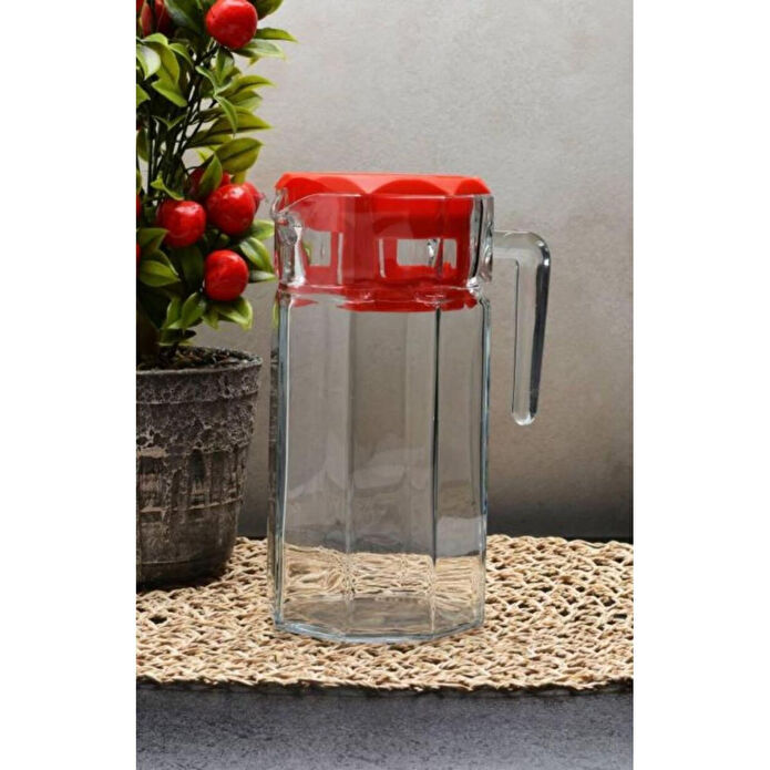 Paşabahçe Köşem 1250cc Kırmızı Kapaklı Sürahi 43414