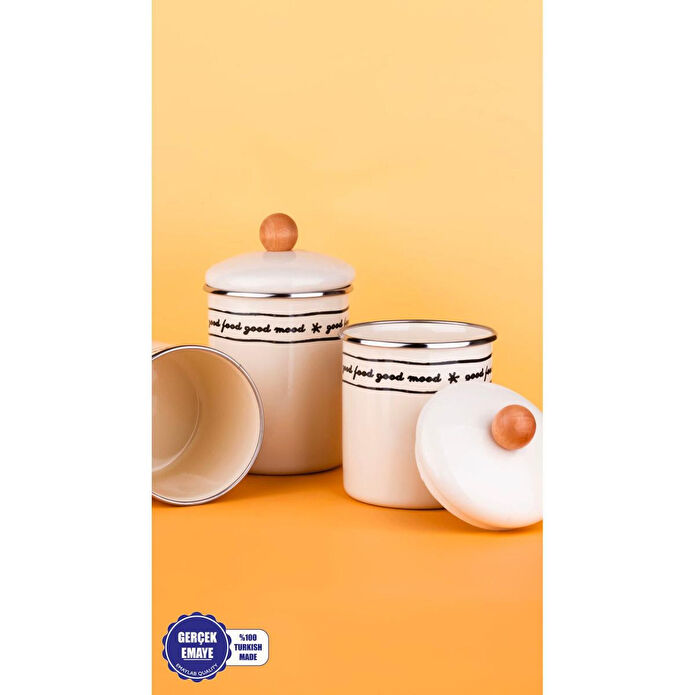 Emaylab Mood Ahşap Tepeli Emaye Kavanoz/baharatlık Seti
