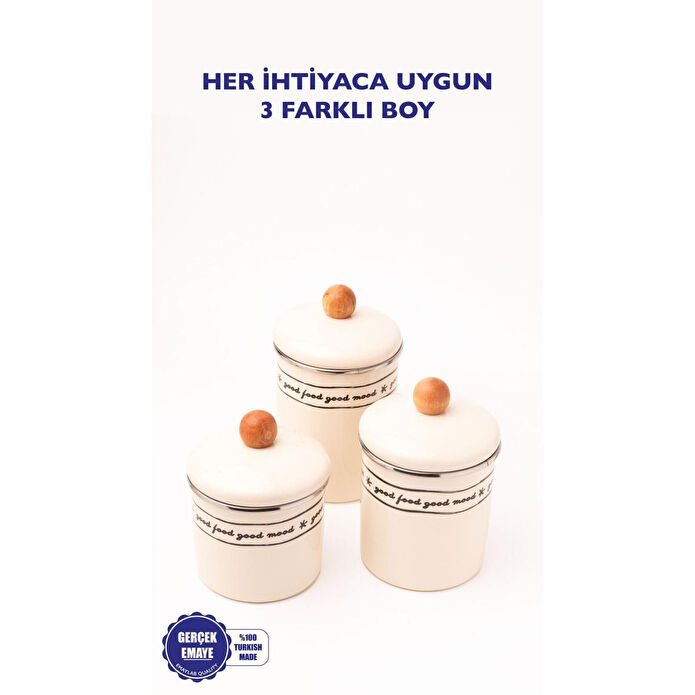 Emaylab Mood Ahşap Tepeli Emaye Kavanoz/baharatlık Seti