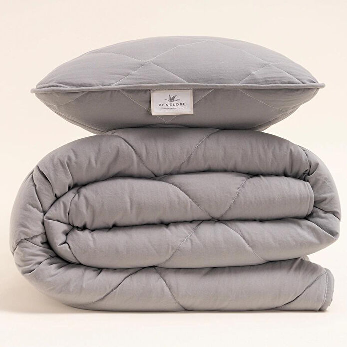 Penelope Microfiber Kumaş Tek Kişilik Gri Yastık Yorgan Seti - Colors In Comfort
