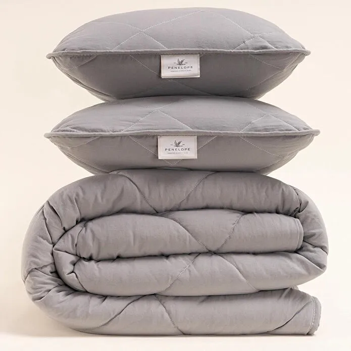 Penelope Microfiber Kumaş Çift Kişilik Gri Yastık Yorgan Seti - Colors In Comfort