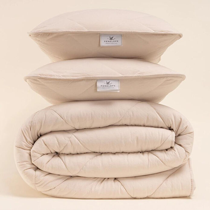 Penelope Microfiber Kumaş Çift Kişilik Krem Yastık Yorgan Seti - Colors In Comfort