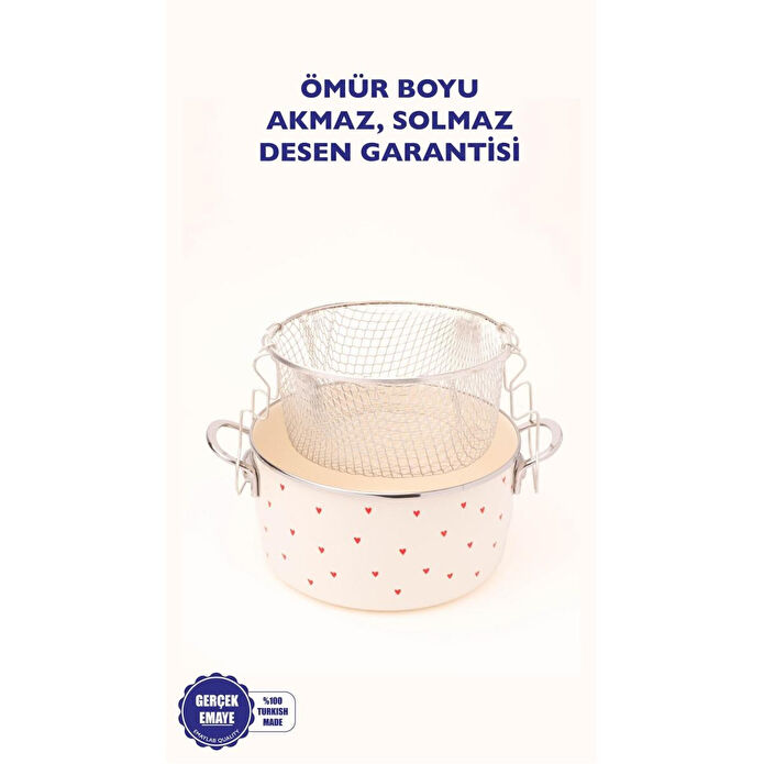 Emaylab Cupid Emaye Kızartma Tenceresi/ Fritöz (özel Pyrex Kapaklı)