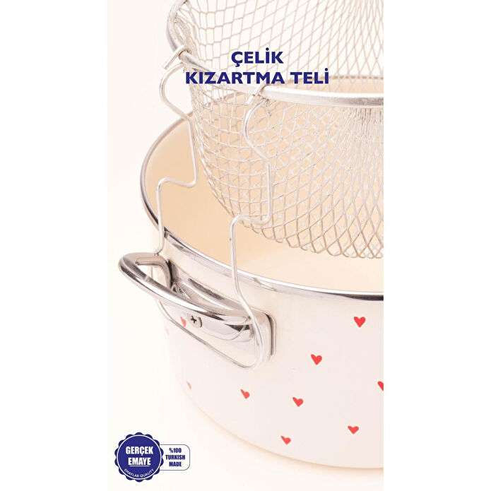 Emaylab Cupid Emaye Kızartma Tenceresi/ Fritöz (özel Pyrex Kapaklı)