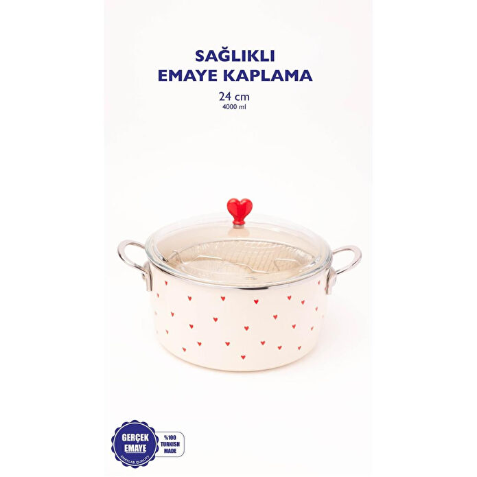 Emaylab Cupid Emaye Kızartma Tenceresi/ Fritöz (özel Pyrex Kapaklı)