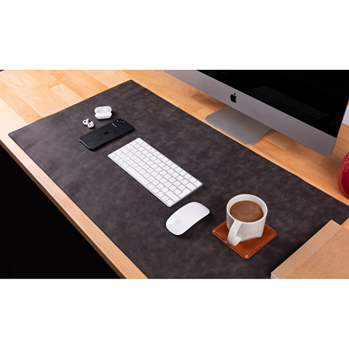 Bloominbag Still & Silent – Charcoal Gerçek Deri Masa Matı Macbook Altlığı Ve Mousepad