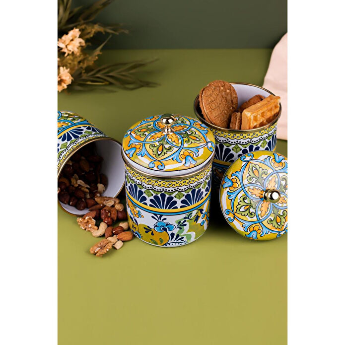 Emaylab Selge 3 Lü Dekoratif Emaye Kavanoz Takımı , Vazo , Çok Amaçlı Kavanoz