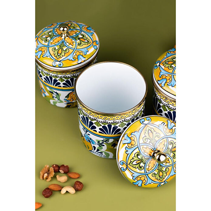 Emaylab Selge 3 Lü Dekoratif Emaye Kavanoz Takımı , Vazo , Çok Amaçlı Kavanoz