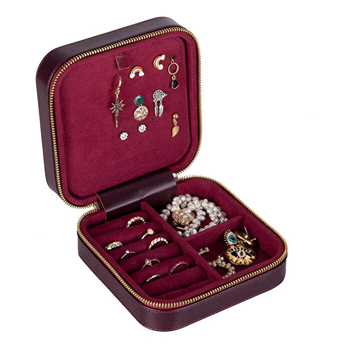 Bloominbag Amanda Burgundy Bloom Grande Gerçek Deri Takı & Mücevher Kutusu