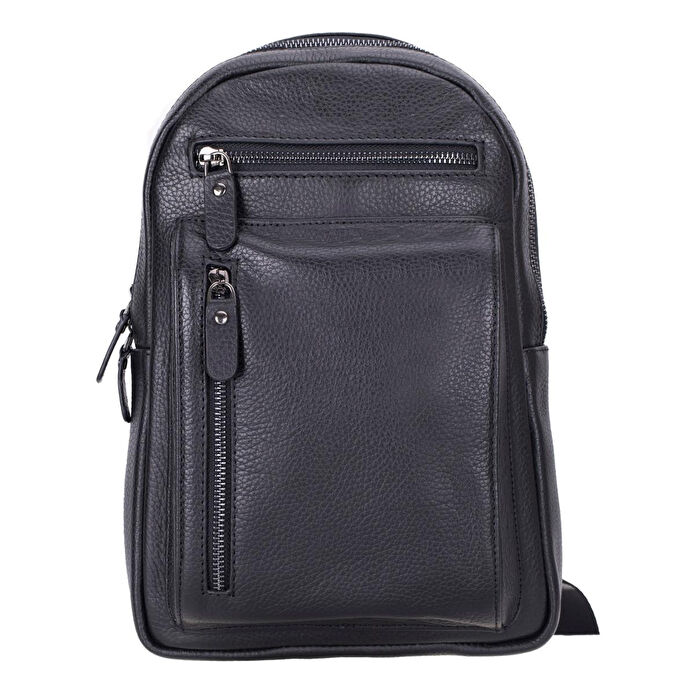 Bloominbag Blake Siyah Deri Çapraz Unisex Sırt Çantası