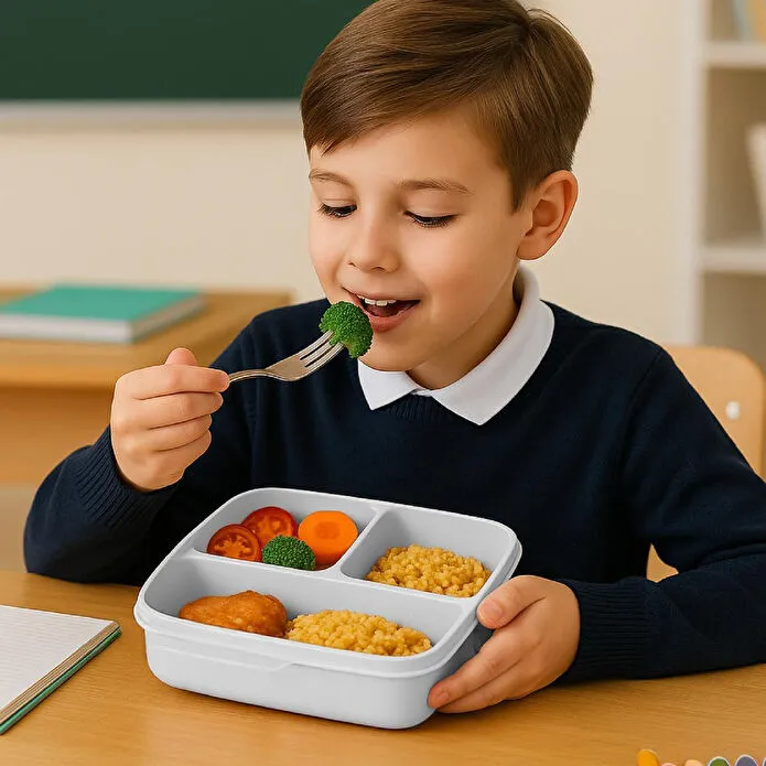 Vienev 3'lü Set Bölmeli Kare Saklama Kabı Gri