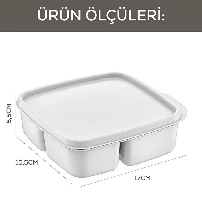 Vienev 3'lü Set Bölmeli Kare Saklama Kabı Gri