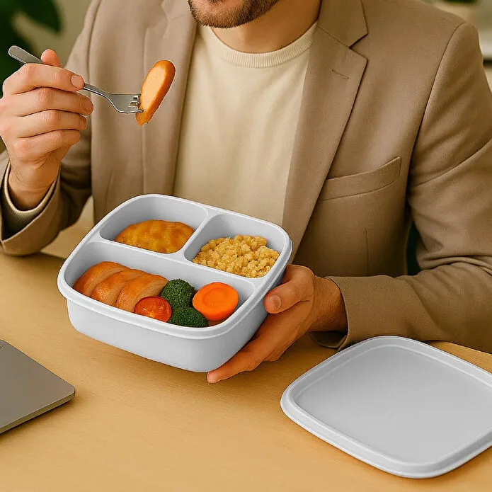 Vienev 3'lü Set Bölmeli Kare Saklama Kabı Gri