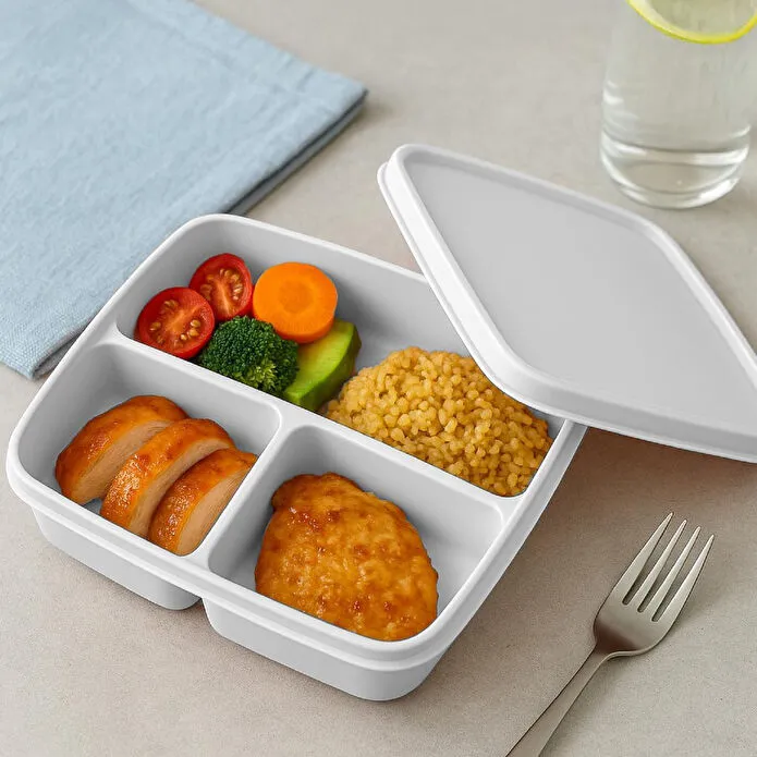 Vienev 3'lü Set Bölmeli Kare Saklama Kabı Gri