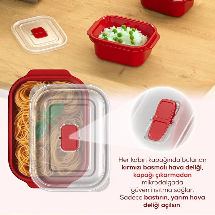 Vienev Kapaklı 3’lü Mikrodalgaya Uygun Dikdörtgen Saklama Kabı Seti - 500 Ml