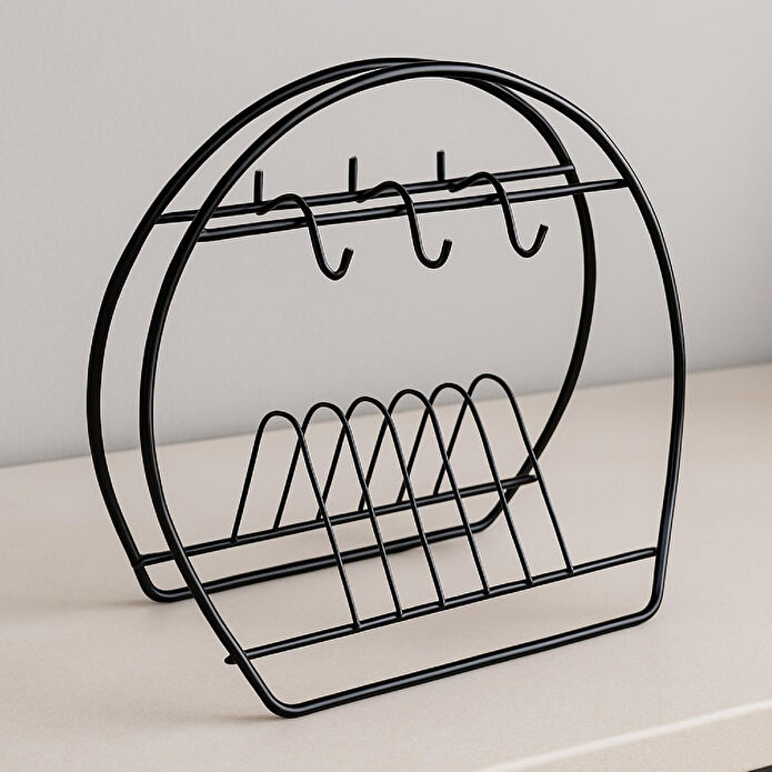 Vienev Metal Fincanlık Ve Tabaklık Siyah – 6'lı Kupa Standı | Mutfak Düzenleyici Organizer