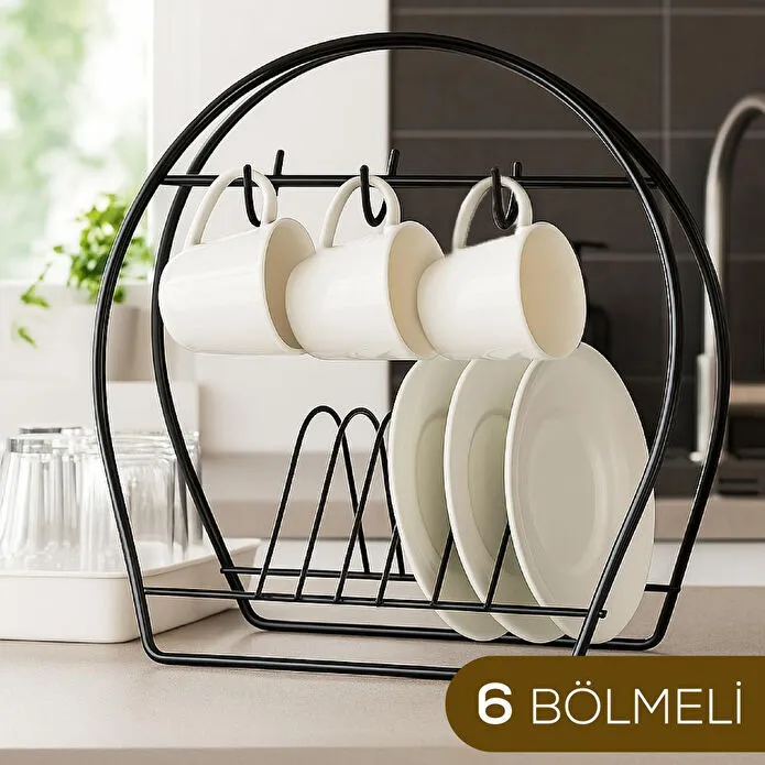 Vienev Metal Fincanlık Ve Tabaklık Siyah – 6'lı Kupa Standı | Mutfak Düzenleyici Organizer