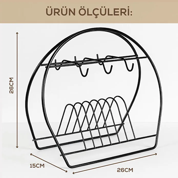 Vienev Metal Fincanlık Ve Tabaklık Siyah – 6'lı Kupa Standı | Mutfak Düzenleyici Organizer