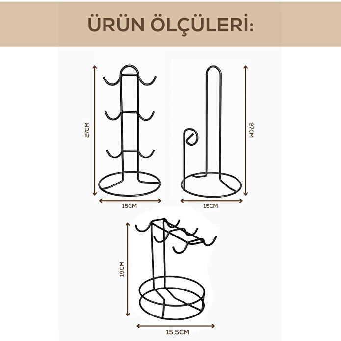 Vienev Elmas Metal Tezgah Üstü Mutfak Seti | Fincanlık & Kağıt Havluluk & Tabaklı Fincanlık