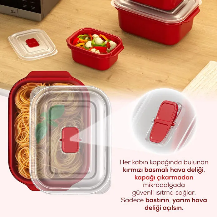 Vienev Kapaklı 3’lü Mikrodalgaya Uygun Dikdörtgen Saklama Kabı Seti - 500/1000/2000 Ml