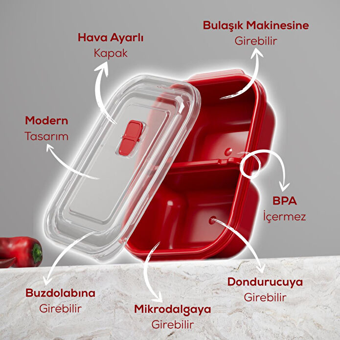 Vienev Kapaklı 3’lü Mikrodalgaya Uygun Dikdörtgen Saklama Kabı Seti - 500/1000/2000 Ml