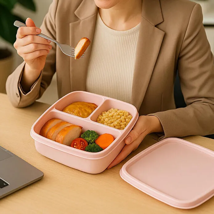 Vienev 3'lü Set Bölmeli Kare Saklama Kabı Pembe