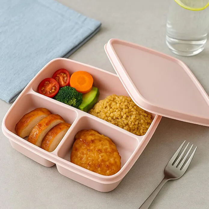 Vienev 3'lü Set Bölmeli Kare Saklama Kabı Pembe