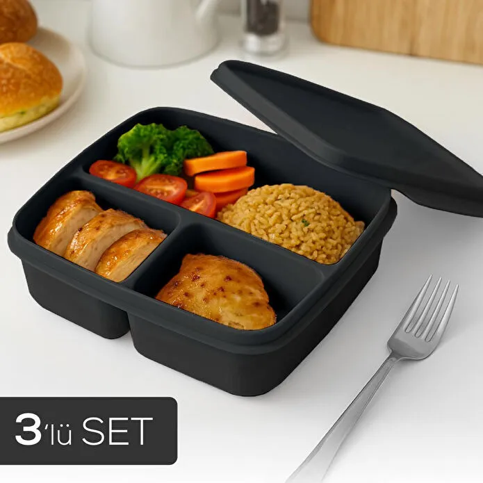 Vienev 3'lü Set Bölmeli Kare Saklama Kabı Antrasit