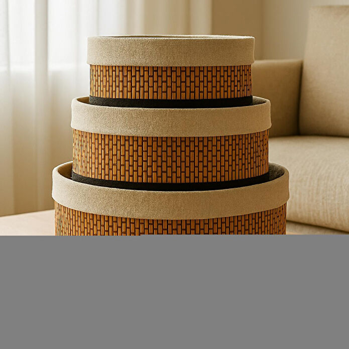 Vienev Bambu Hasır Yuvarlak 3'lü Organizer Sepet Seti - Çok Amaçlı Düzenleyici