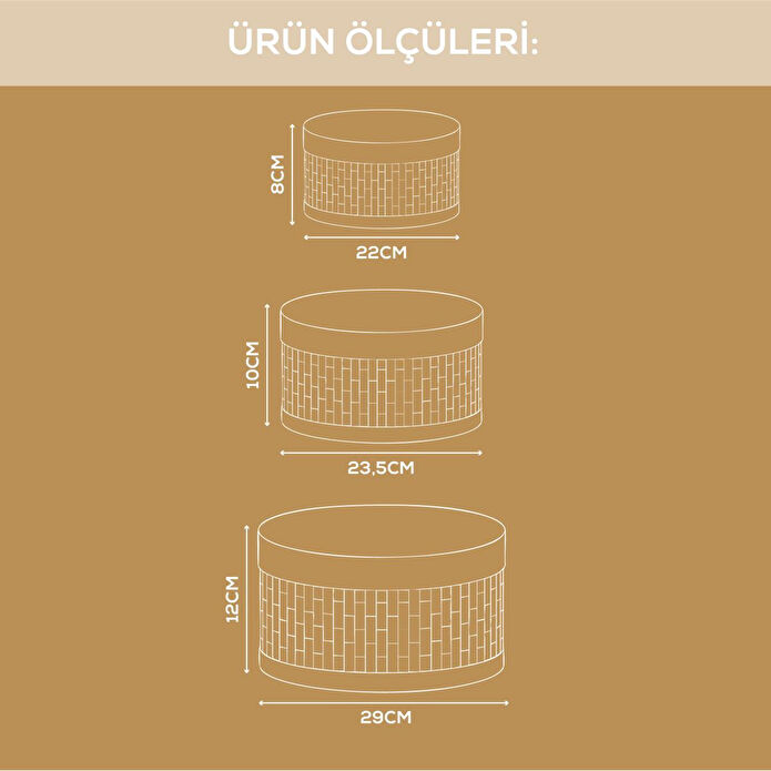 Vienev Bambu Hasır Yuvarlak 3'lü Organizer Sepet Seti - Çok Amaçlı Düzenleyici