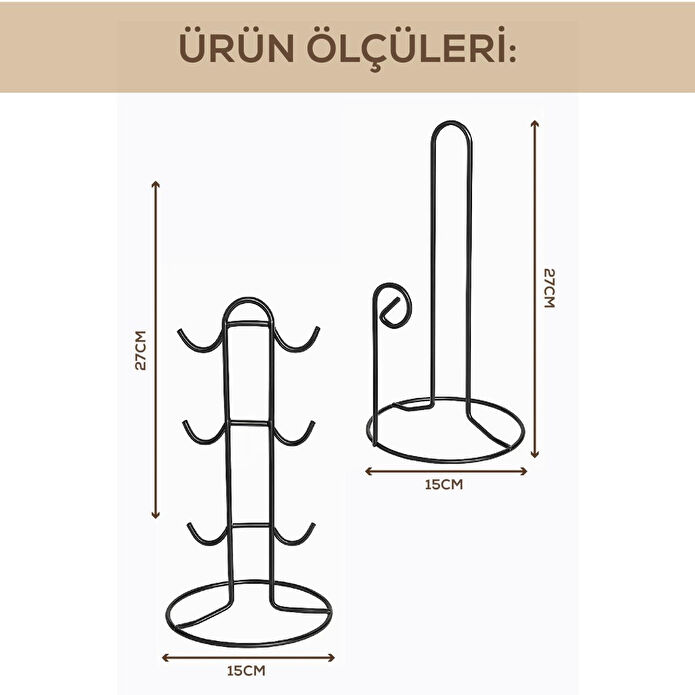 Vienev Zümrüt Metal Tezgah Üstü Mutfak Seti | Fincanlık & Kağıt Havluluk