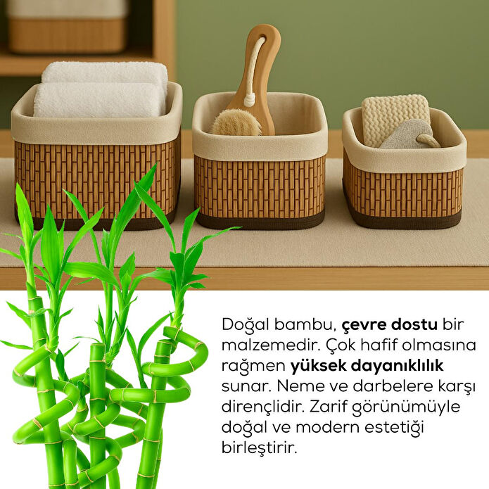 Vienev Bambu Hasır Dikdörtgen 3'lü Organizer Sepet Seti - Çok Amaçlı Düzenleyici
