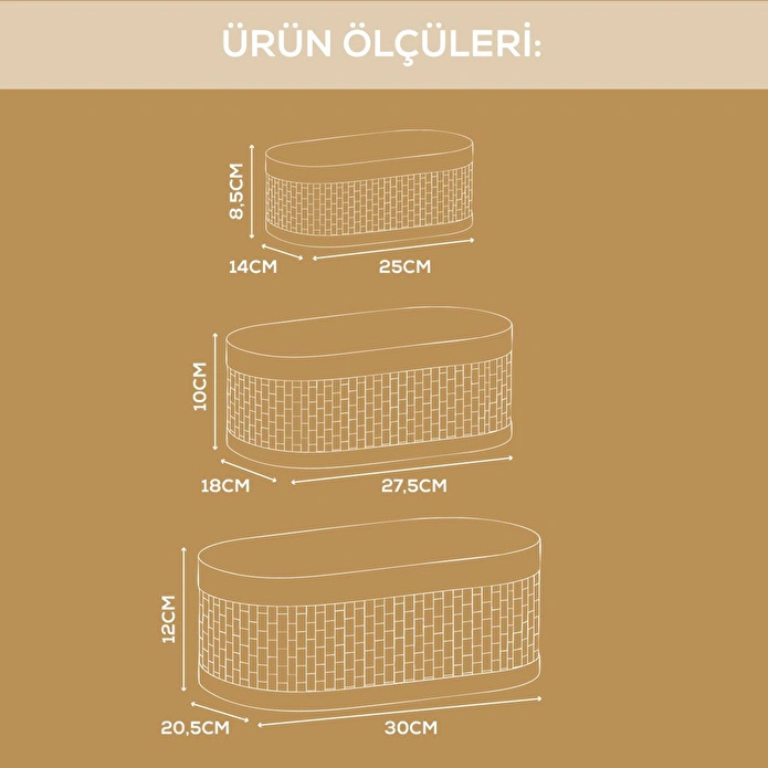 Vienev Bambu Hasır Oval 3'lü Organizer Sepet Seti - Çok Amaçlı Düzenleyici