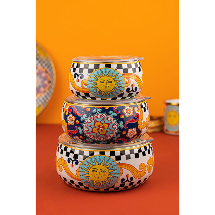 Emaylab Misharu3 Lü Emaye Tombul Saklama Kabı Takımı (tüm Ocak Tiplerinde Kullanilabilir)