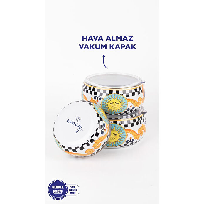 Emaylab Misharu3 Lü Emaye Tombul Saklama Kabı Takımı (tüm Ocak Tiplerinde Kullanilabilir)