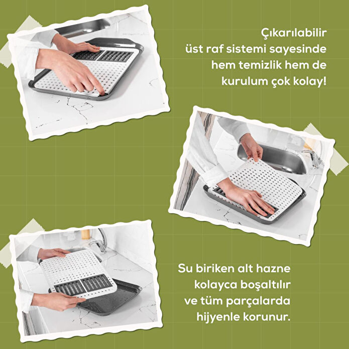 Vienev Çok Amaçlı Su Süzgeçli Kurutma Tepsisi | Sebze, Balık Ve Bulaşık İçin Pratik Kullanım Gri