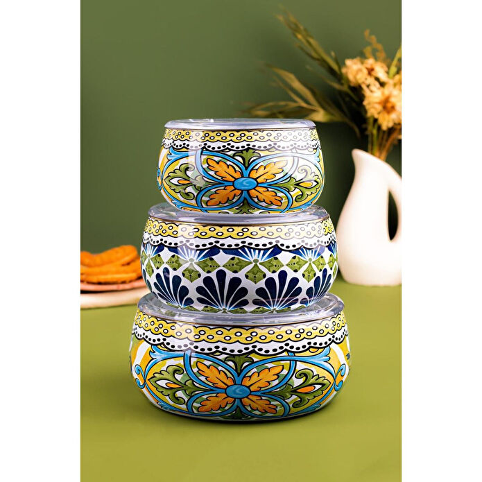 Emaylab Selge 3 Lü Emaye Tombul Saklama Kabı Takımı (tüm Ocak Tiplerinde Kullanilabilir) Selge