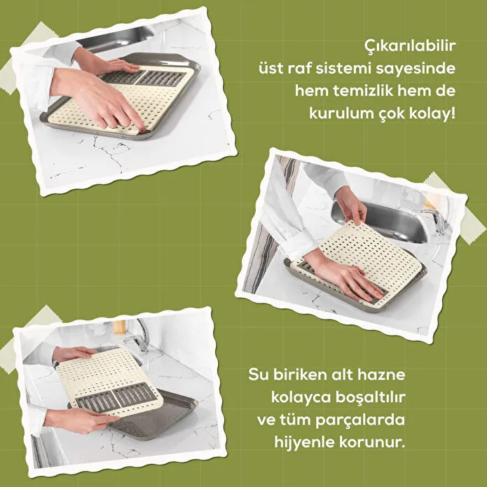 Vienev Çok Amaçlı Su Süzgeçli Kurutma Tepsisi | Sebze, Balık Ve Bulaşık İçin Pratik Kullanım Bej
