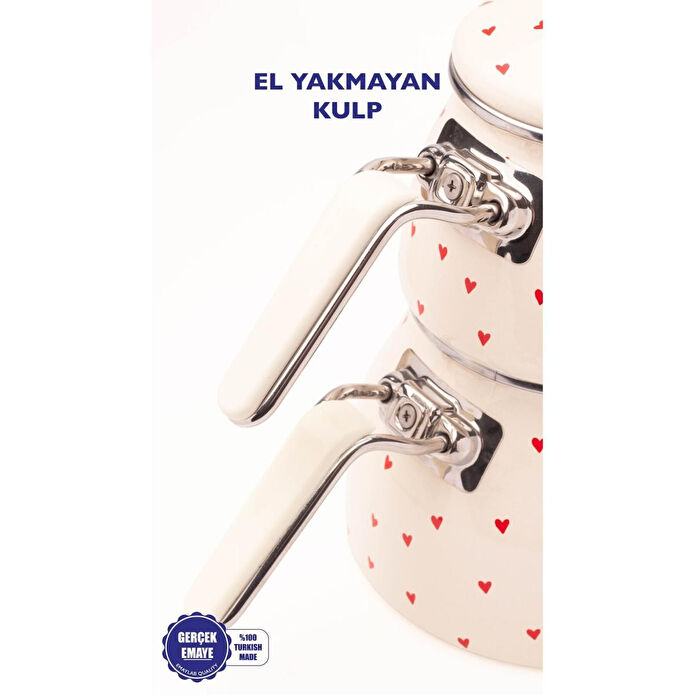 Emaylab Cupid Kalp Desenli Emaye Çaydanlık Takımı (özel Zamak Tepeli)