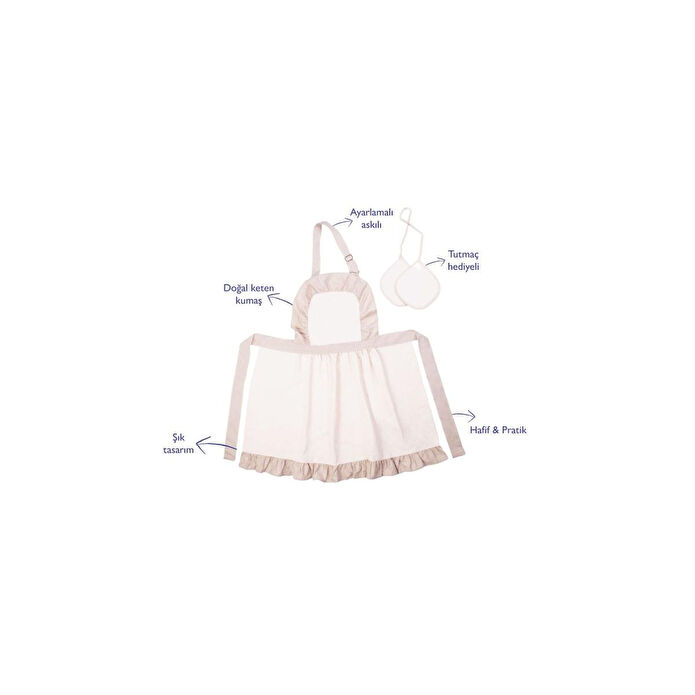 Emaylab Mindy Pileli Vintage Mutfak Önlüğü Ve Tutmaç Seti (ayarlamali Askili)