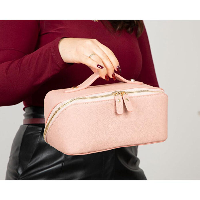 Bloominbag Ella Blush Shell – Deri Seyahat Ve Makyaj Çantası