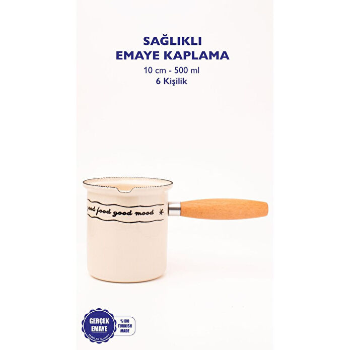 Emaylab Mood Emaye Ahşap Saplı Cezve (500ml-6 Kişilik)