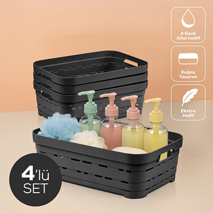 Vienev 4'lü 8,2 Litre Delikli Saklama Kutusu Antrasit